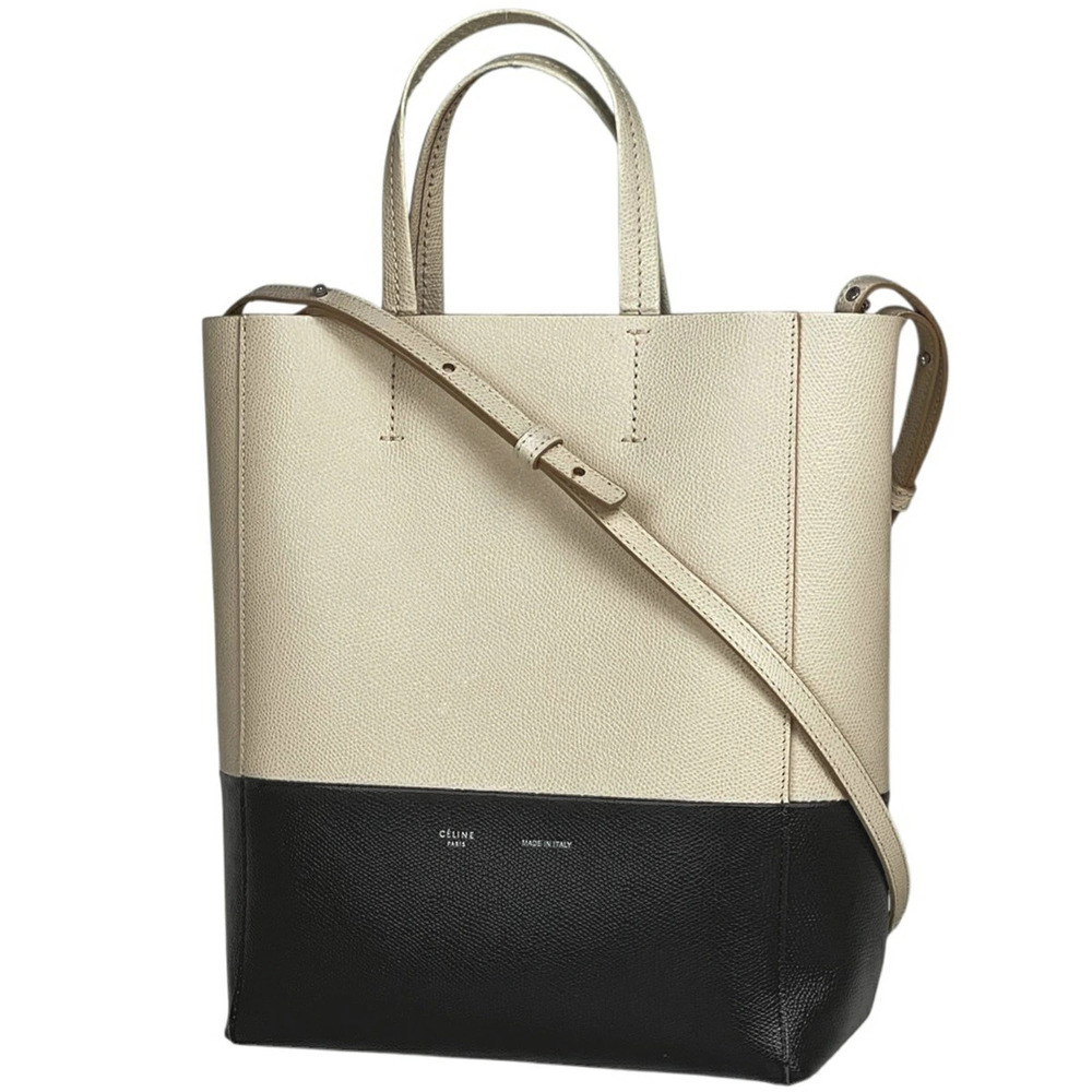 Celine Vertical Cabas Tote Bag Shoulder Bi Leather Ivory White Black - Picture 1 of 7